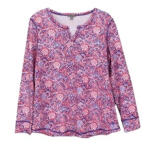 T by Talbots Large Petite Medallion Split V Neck Top Shirt